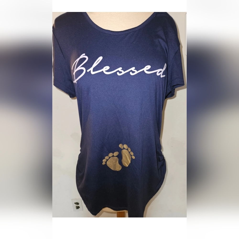 Blessed Women's Navy Blue Maternity XL Top 95% Polyester 5% Spandex Baby Footpri